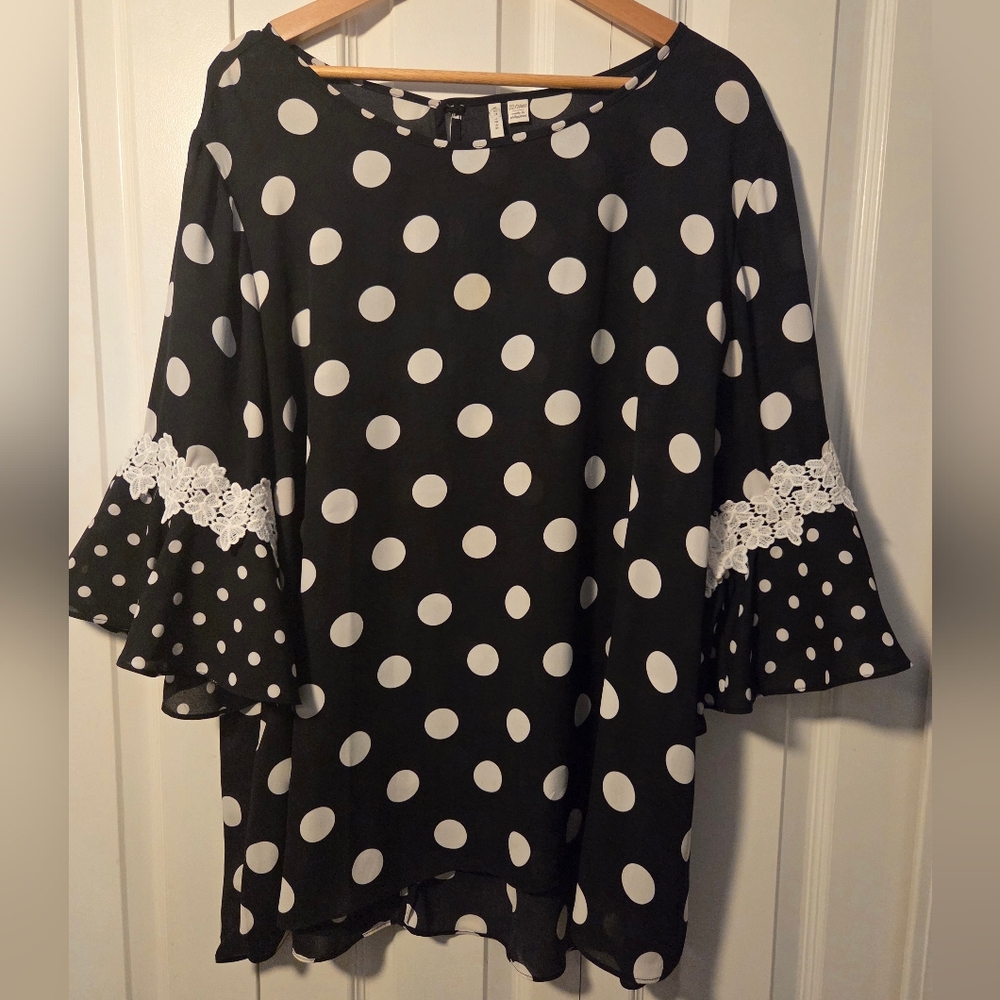 Plus Size Black and White Polka Dot Blouse